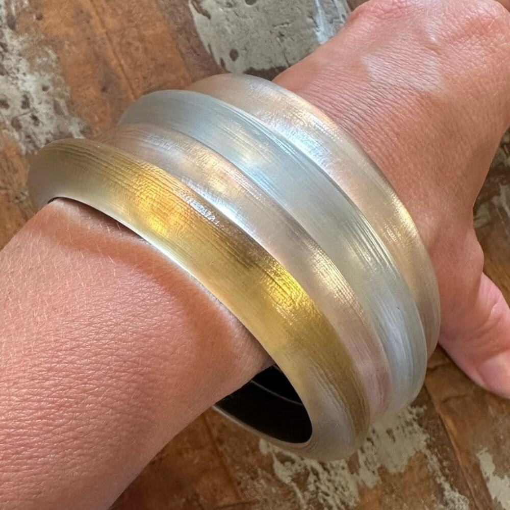 Alexis Bittar Hand-Carved Lucite Bangle Bracelet Set of Four- Gold Tones